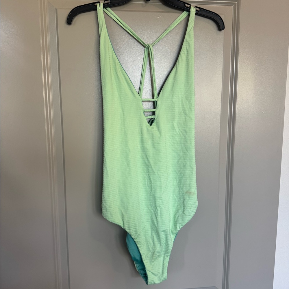 Women's Reversible Extended Break One-Piece Swimsuit - Green/ Blue